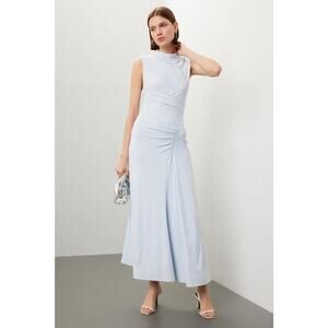 Simkhai Acacia Dress Blue Haze Jersey Maxi Gathered Waist Sleeveless Sz‎ L